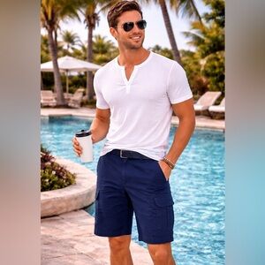 NWT, BLU ROCK, Men's Cotton Flex Stretch Cargo Shorts With Belt, Size 36